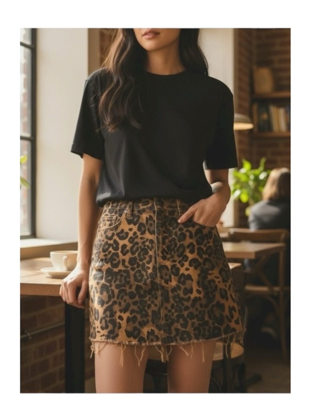 new Etiquette Boutique ☀︎︎ Denim Mini Skirt ☀︎︎ Wild Leopard Print ☀︎︎ Raw Hem